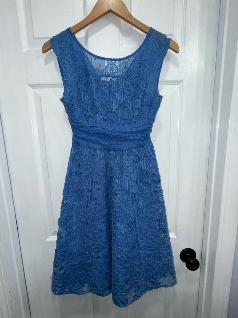 Anthropologie Blue Lace Midi Fit-and-Flare Dress